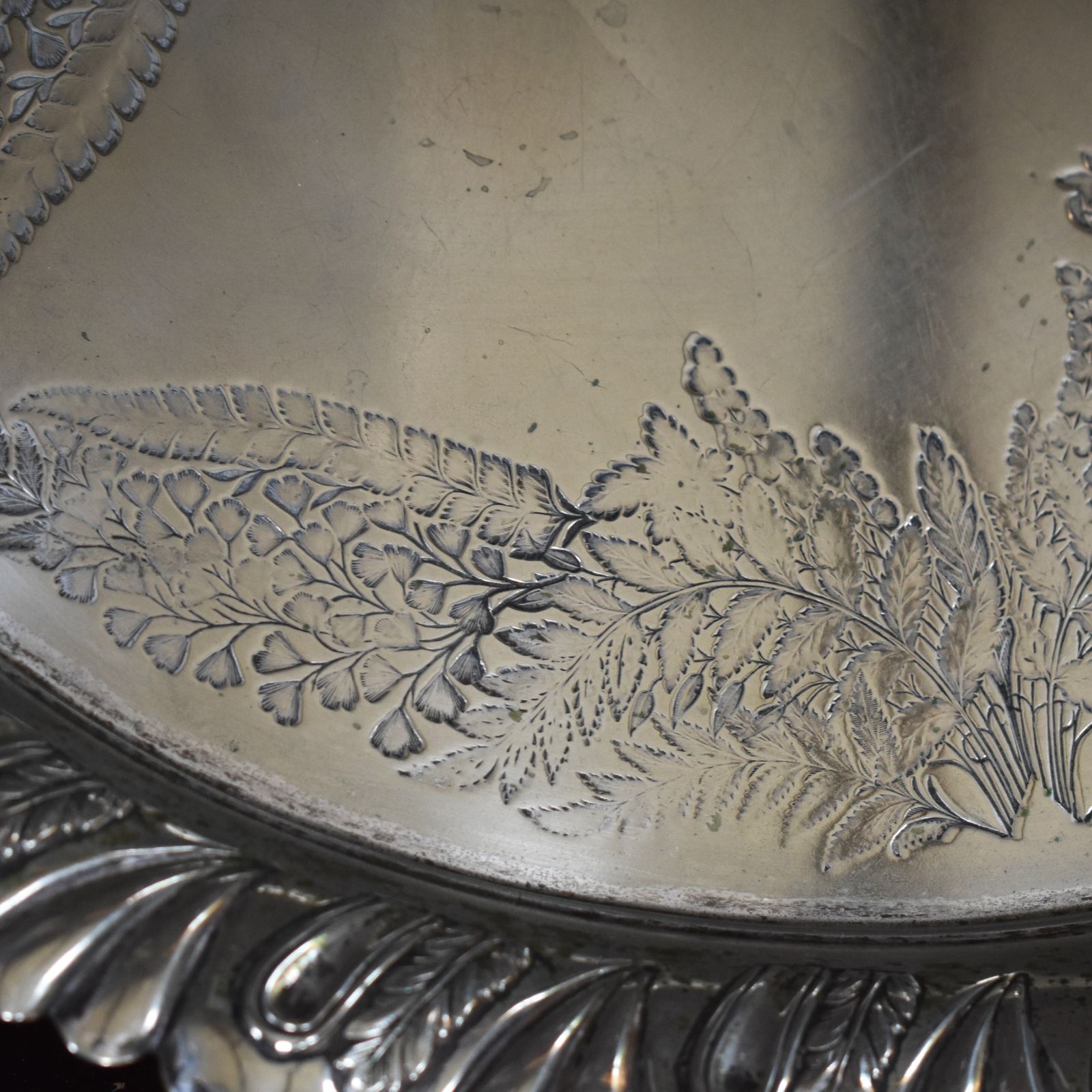 125.0 Antique Walker And Hall Engraved Fern Leaf Country House Butlers Serving Tray photo