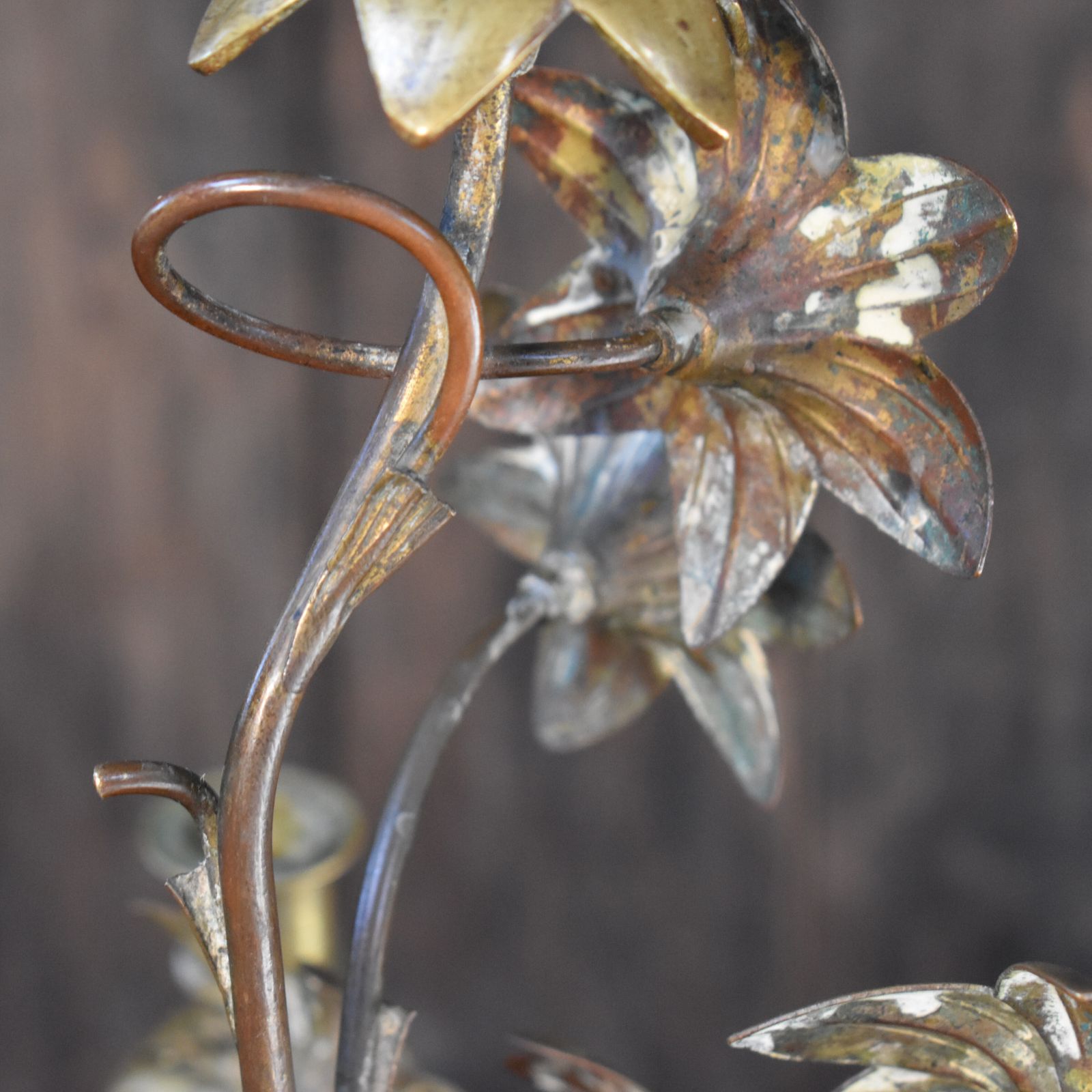Antique 19th Century French Gilt Metal Tole Floral Three Arm Church Candelabra photo Home Decor