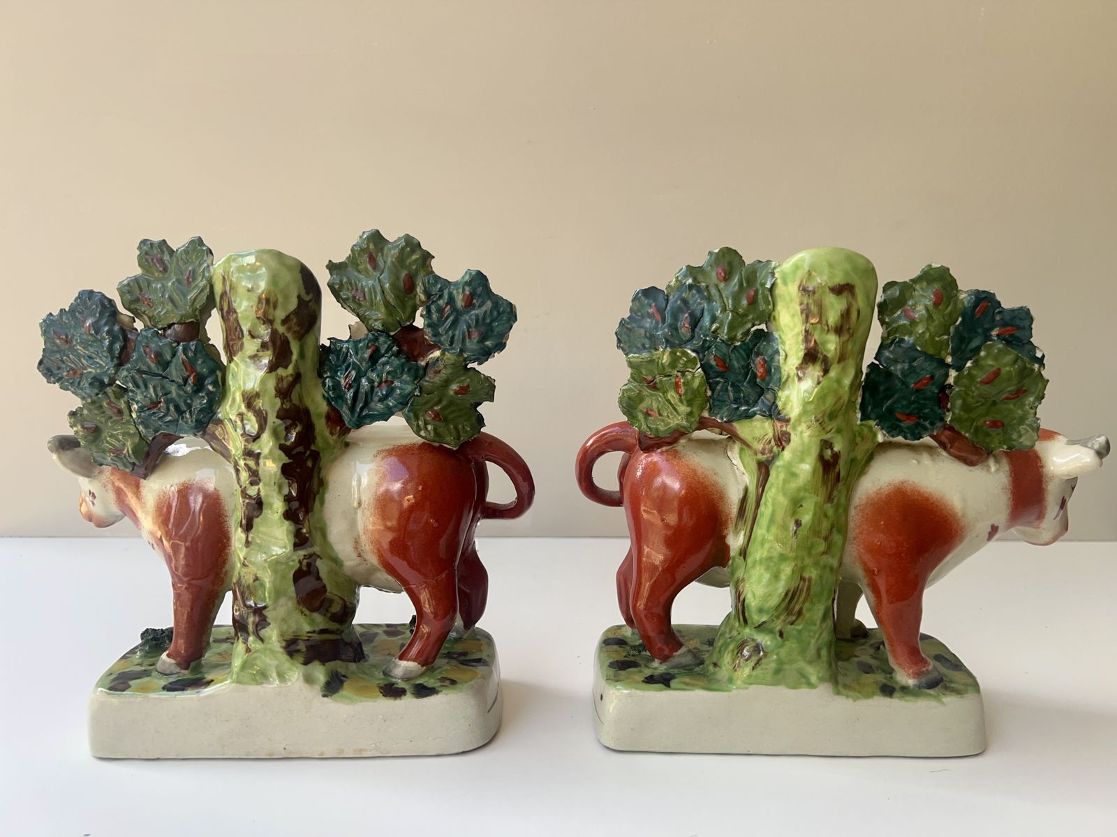 Victorian Staffordshire Cow Spill Vase Pair C.1850–1880 photo 525.0