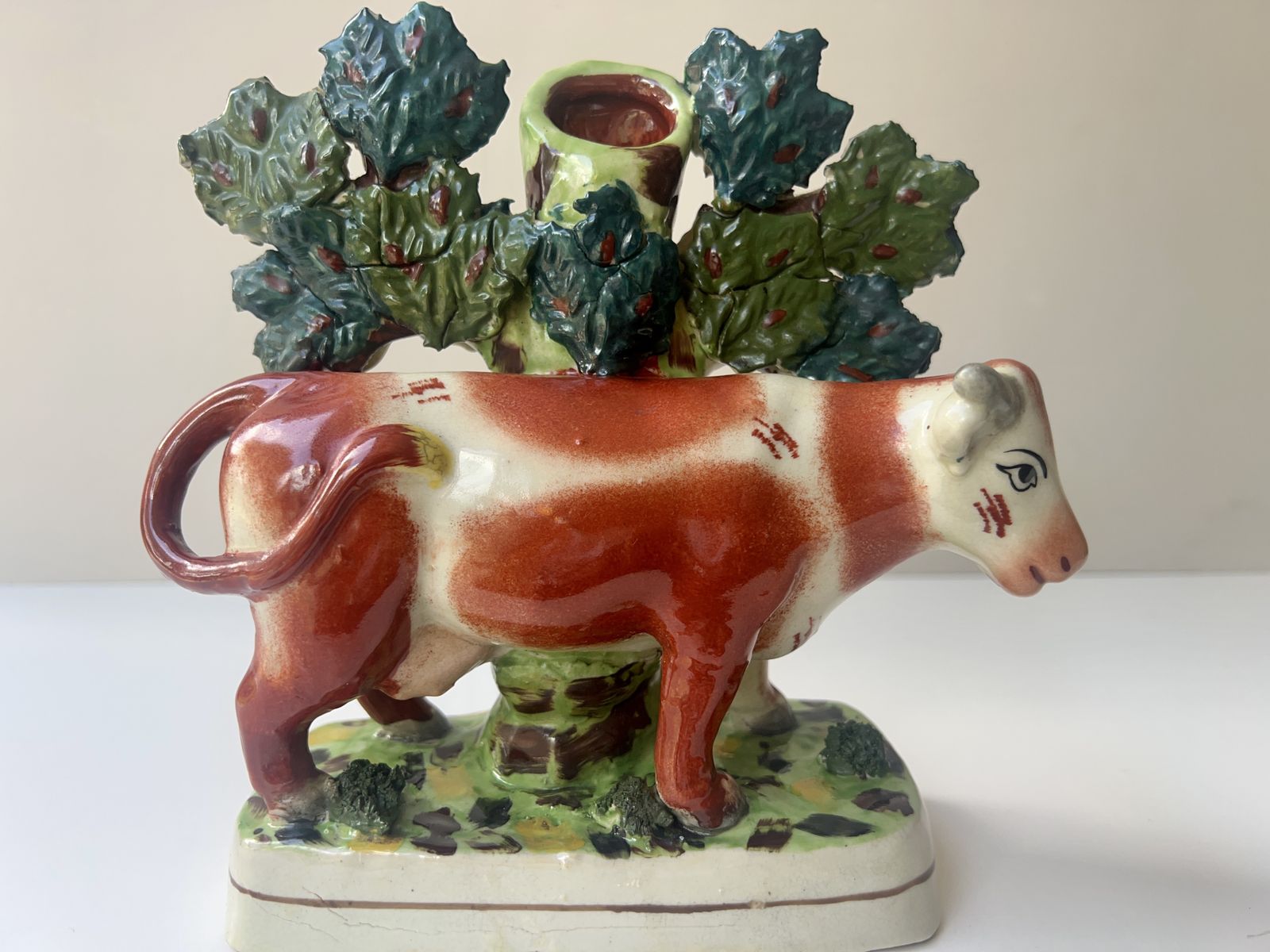 Victorian Staffordshire Cow Spill Vase Pair C.1850–1880 photo vintage