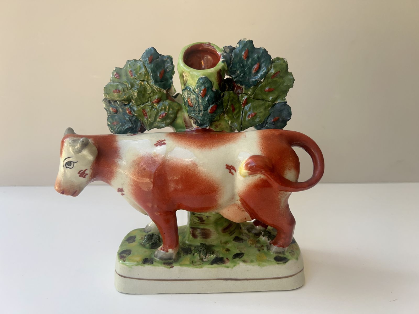 Art Victorian Staffordshire Cow Spill Vase Pair C.1850–1880 photo