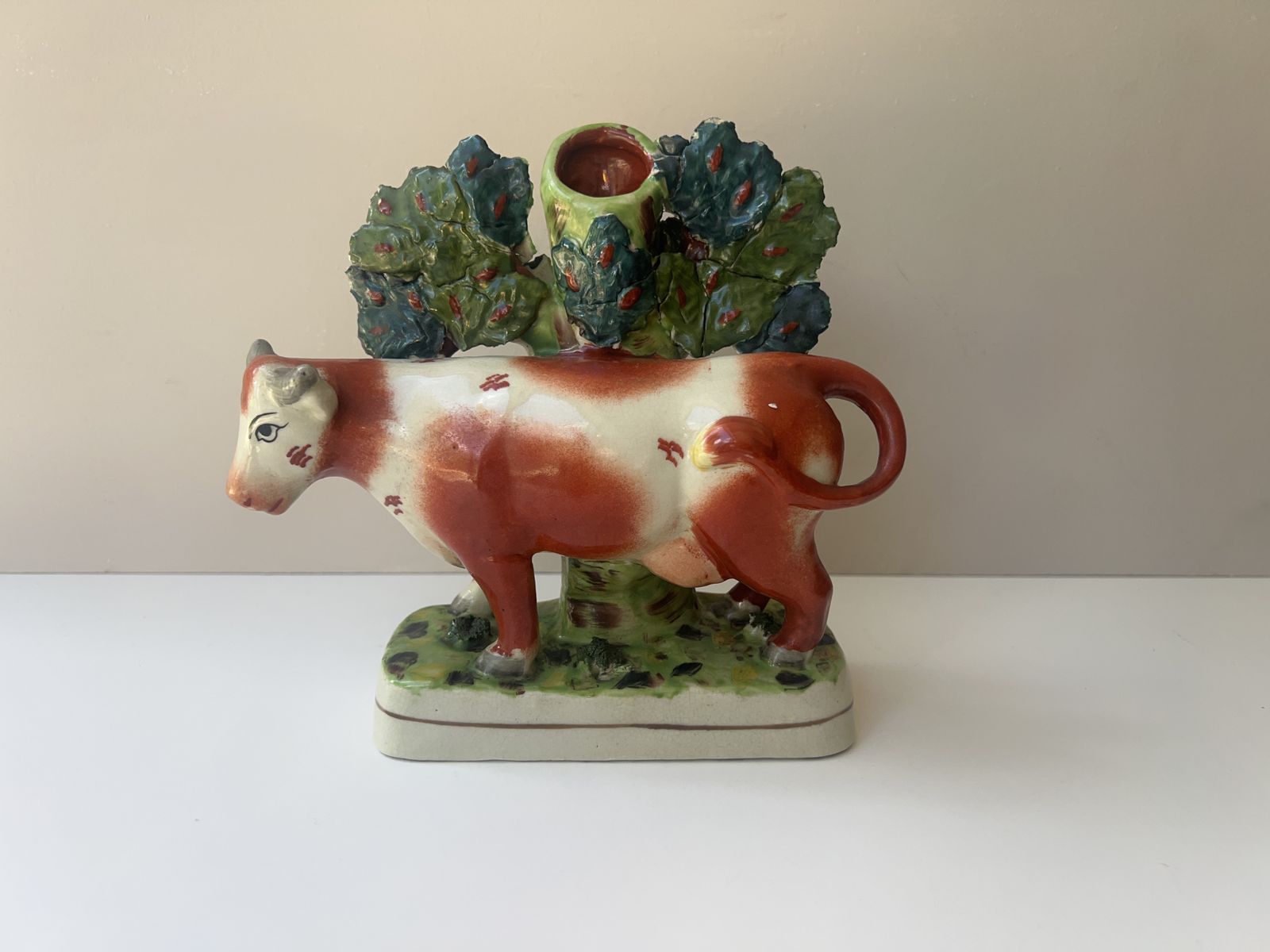 525.0 Victorian Staffordshire Cow Spill Vase Pair C.1850–1880 photo