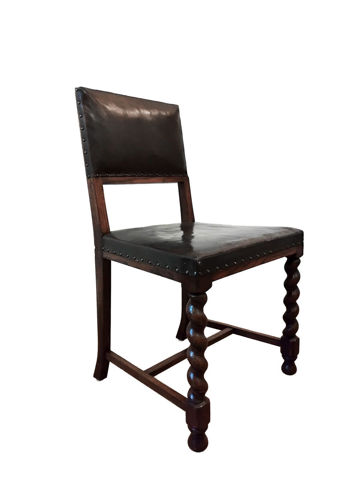 Antique Leather And Oak Studded Back Chairs, 1890s, Set Of 3 photo Furniture
