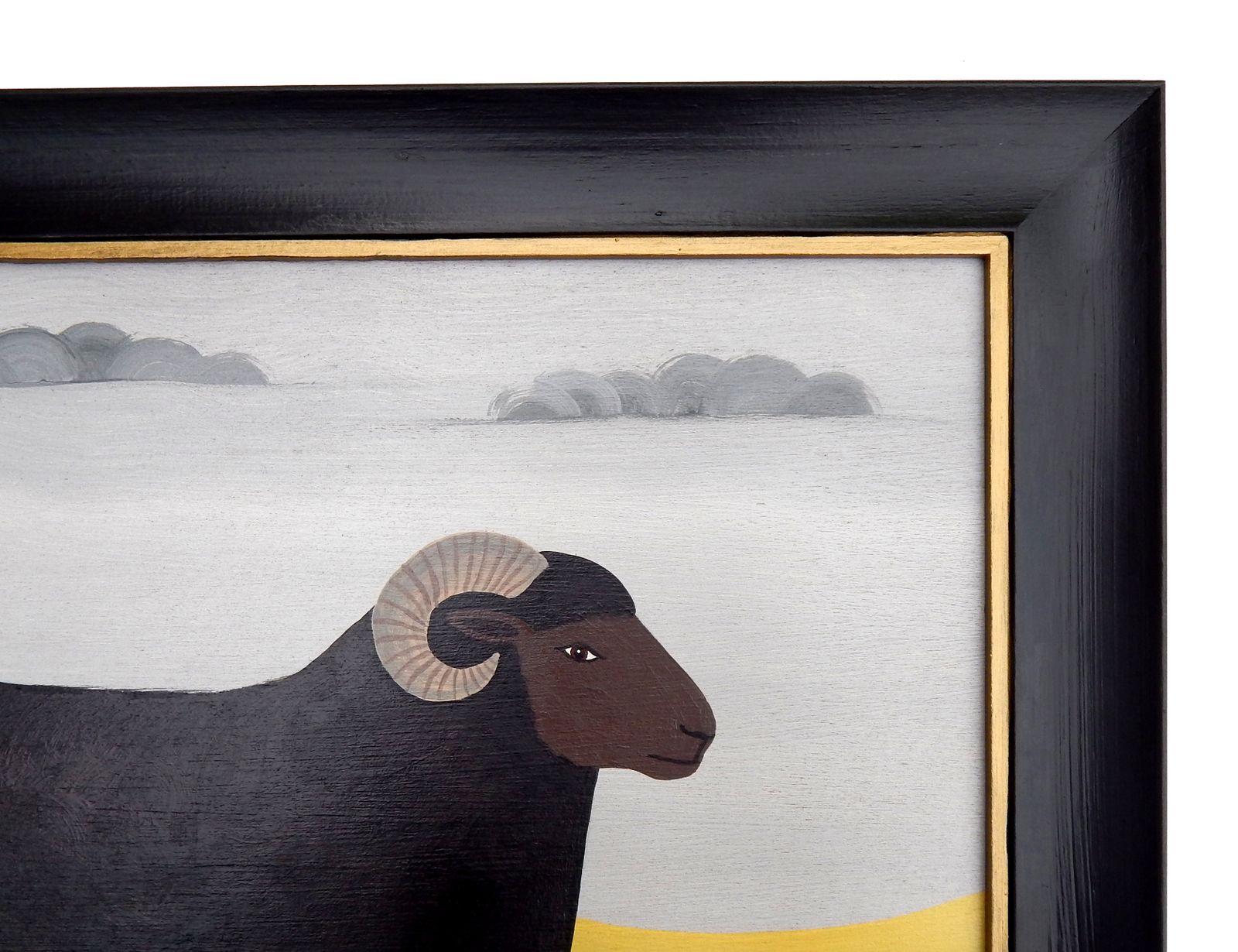 The Black Ram British Folk Art Sheep Painting Naïve Animal Portrait In Hand Painted Frame photo furniture