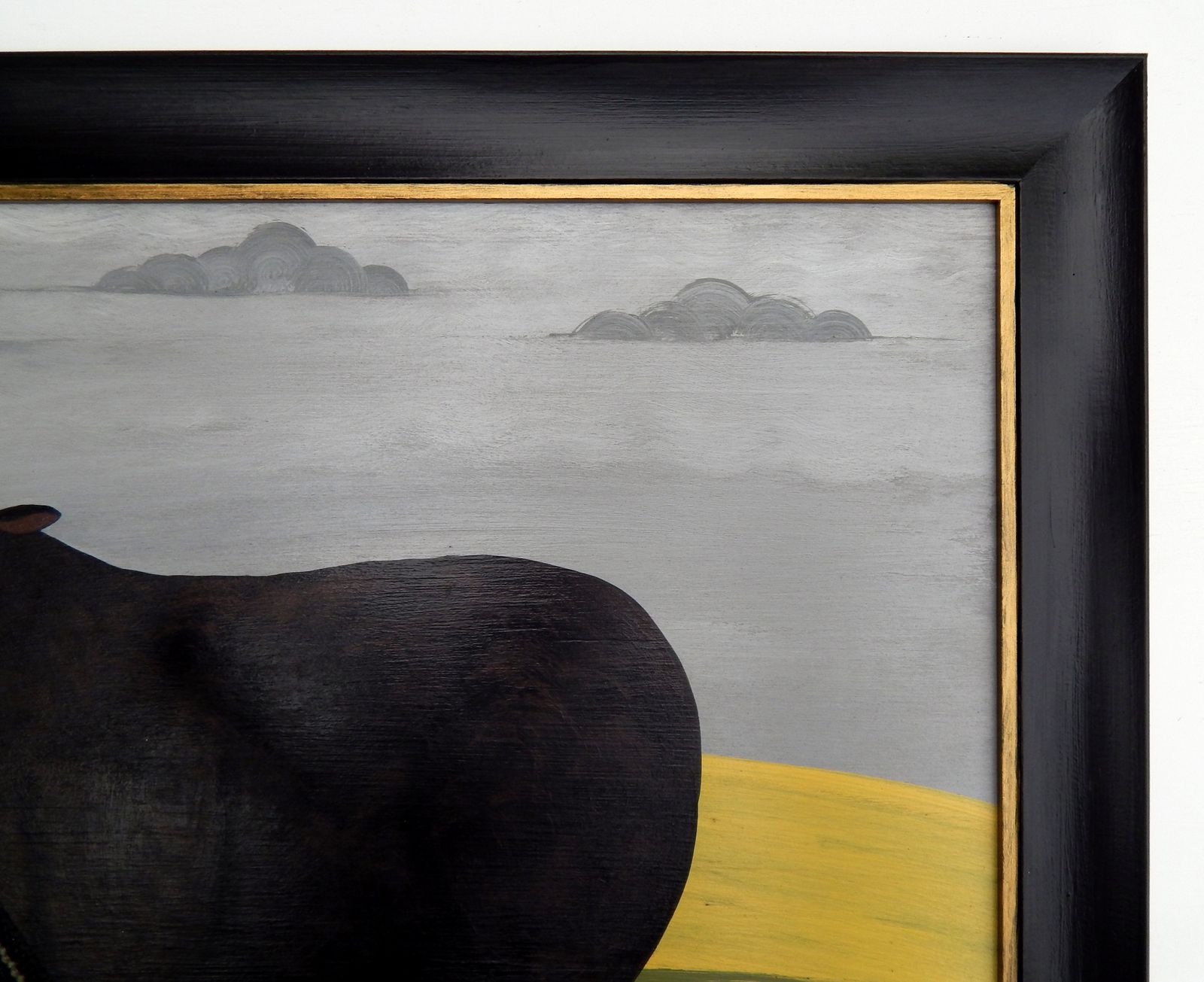 The Black Ewe British Folk Art Sheep Painting Naïve Animal Portrait In Hand Painted Frame photo for sale