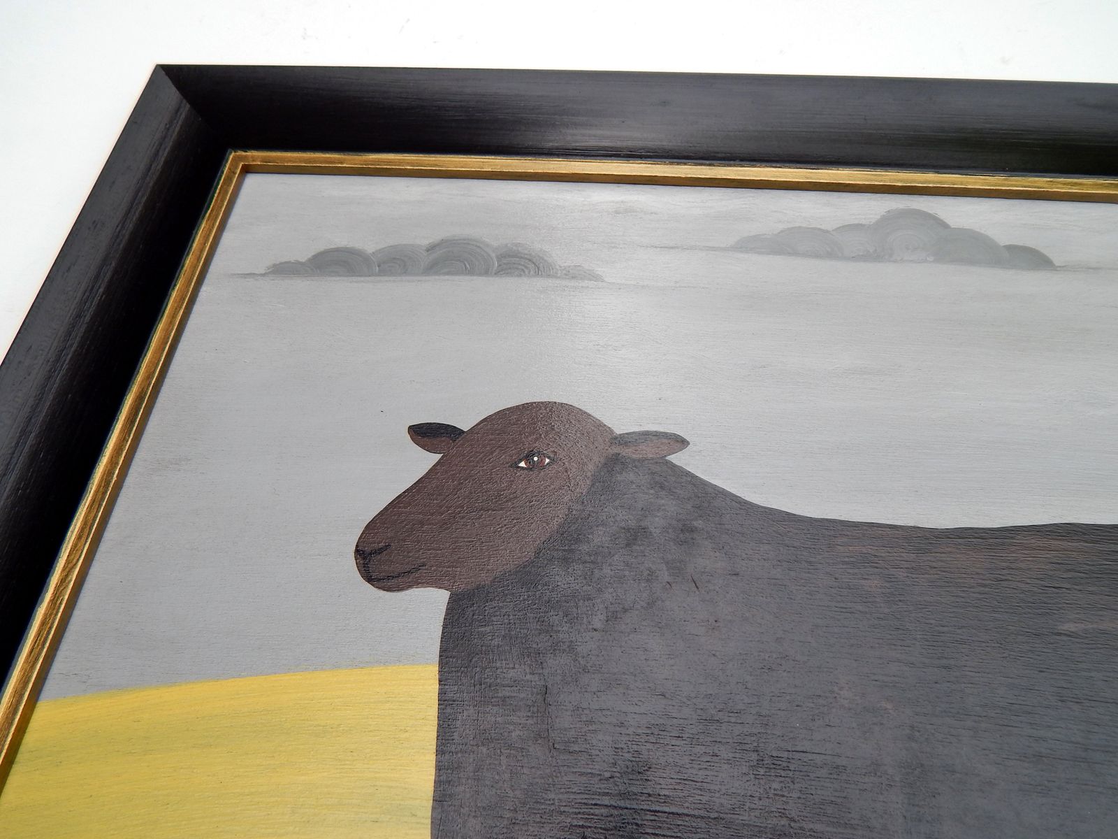 The Black Ewe British Folk Art Sheep Painting Naïve Animal Portrait In Hand Painted Frame photo vinterior