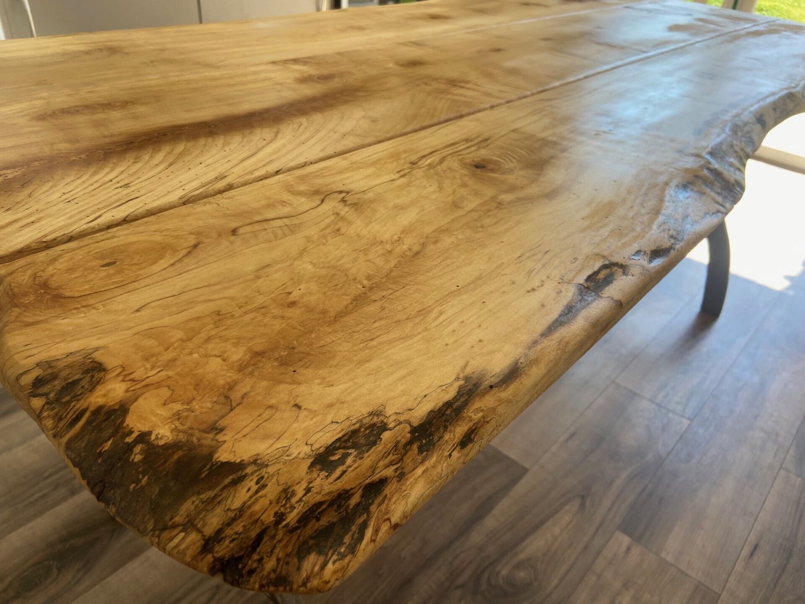 Live Edge Sycamore Plank Top Refectory Table With Cast Iron Legs photo Furniture