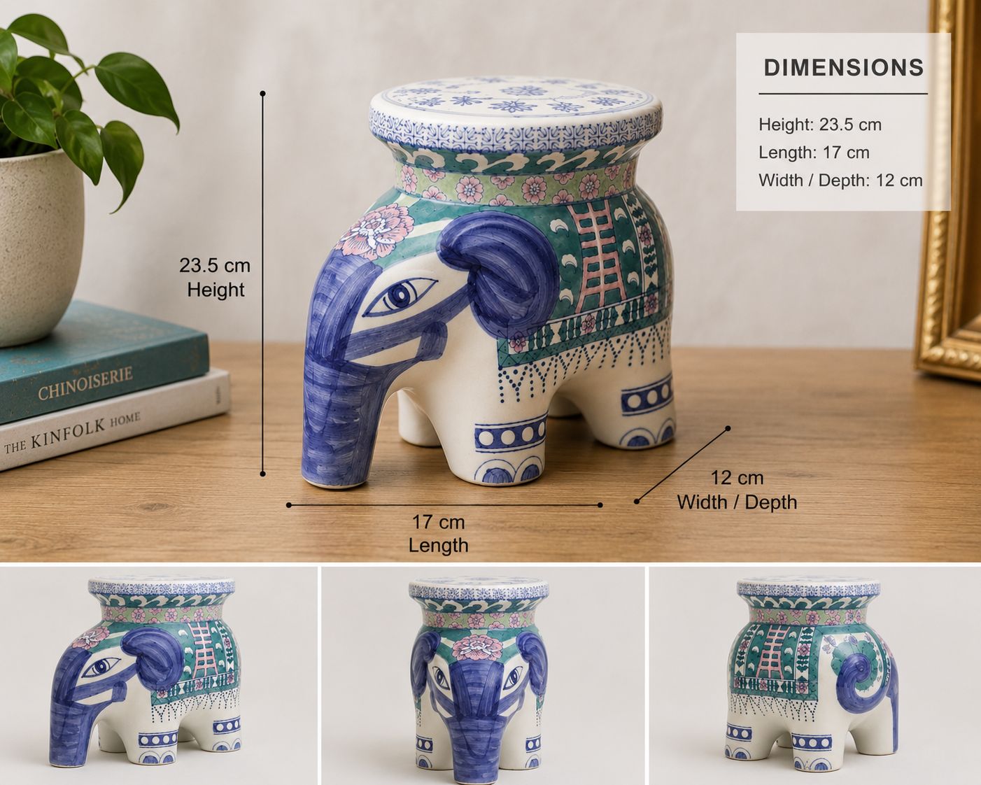 photo for sale Vintage Chinoiserie Elephant Ceramic Plant Stand Garden Seat Planter Display Stool