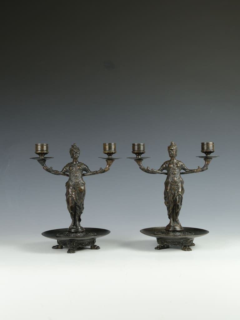 Antique Pair Of Bronze Athena Candelabras By F. Souchal, Paris photo furniture