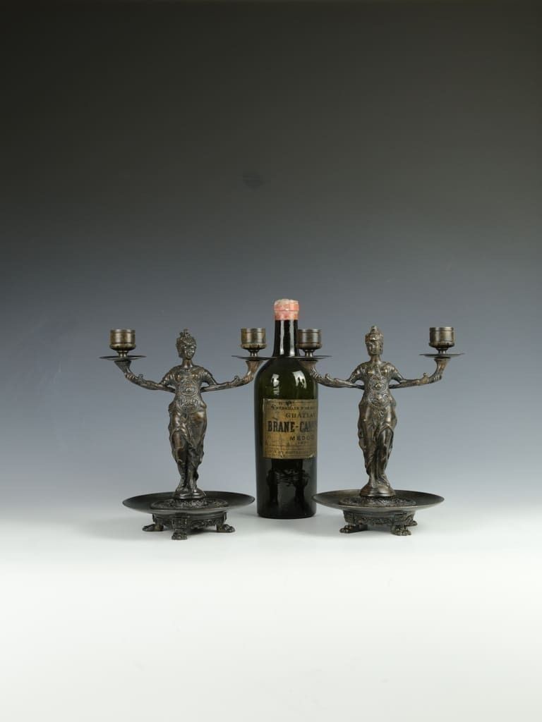 Antique Pair Of Bronze Athena Candelabras By F. Souchal, Paris photo Home Decor