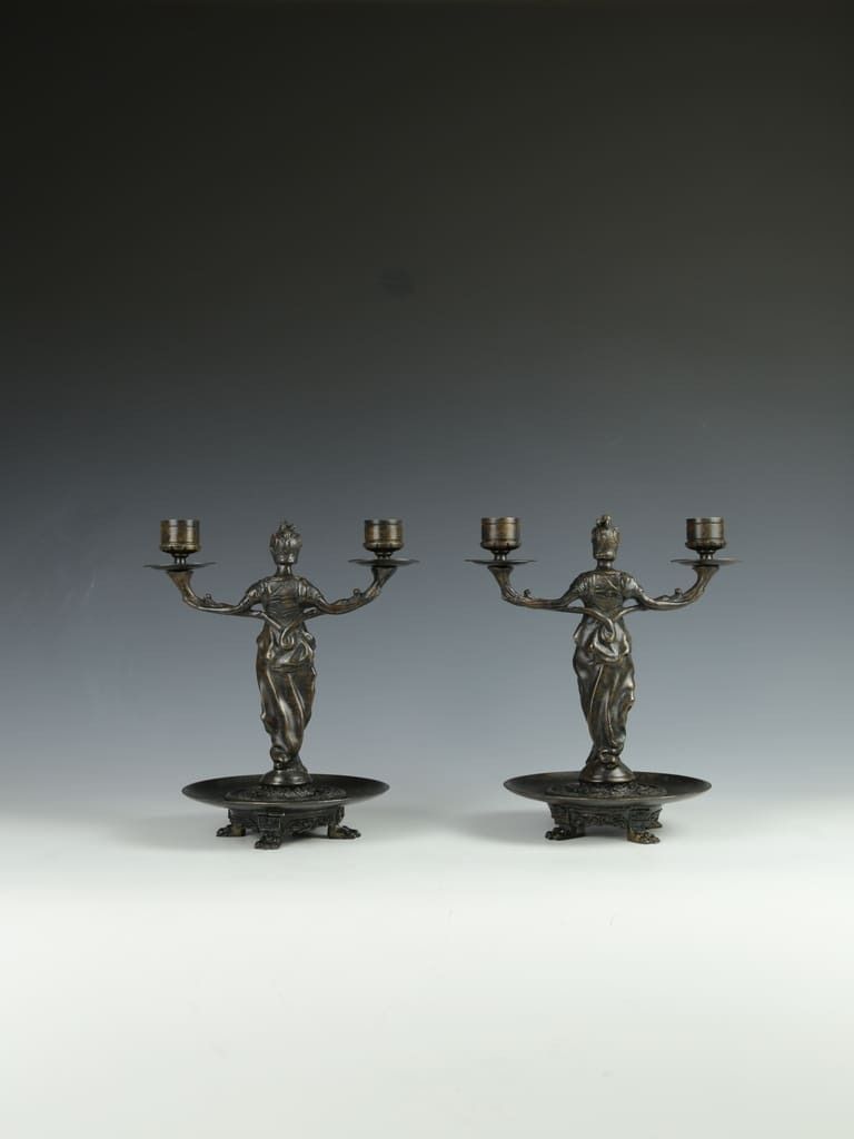Antique Pair Of Bronze Athena Candelabras By F. Souchal, Paris photo 395.0