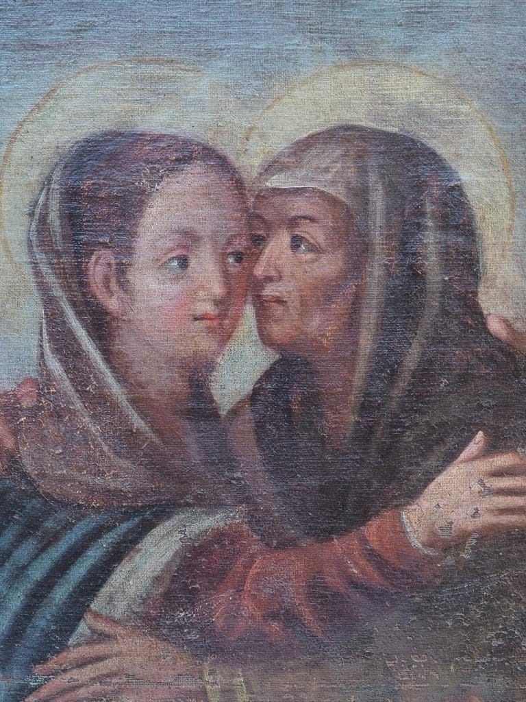 Antique Italian School Religious Oil Painting "The Visitation" photo furniture