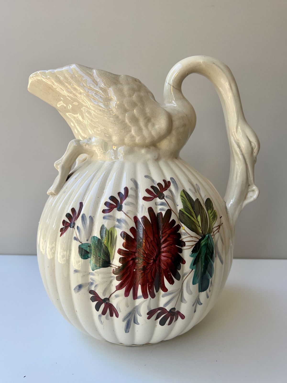 Large Antique Swan Handle Pottery Jug/Vase   C.1860 1900