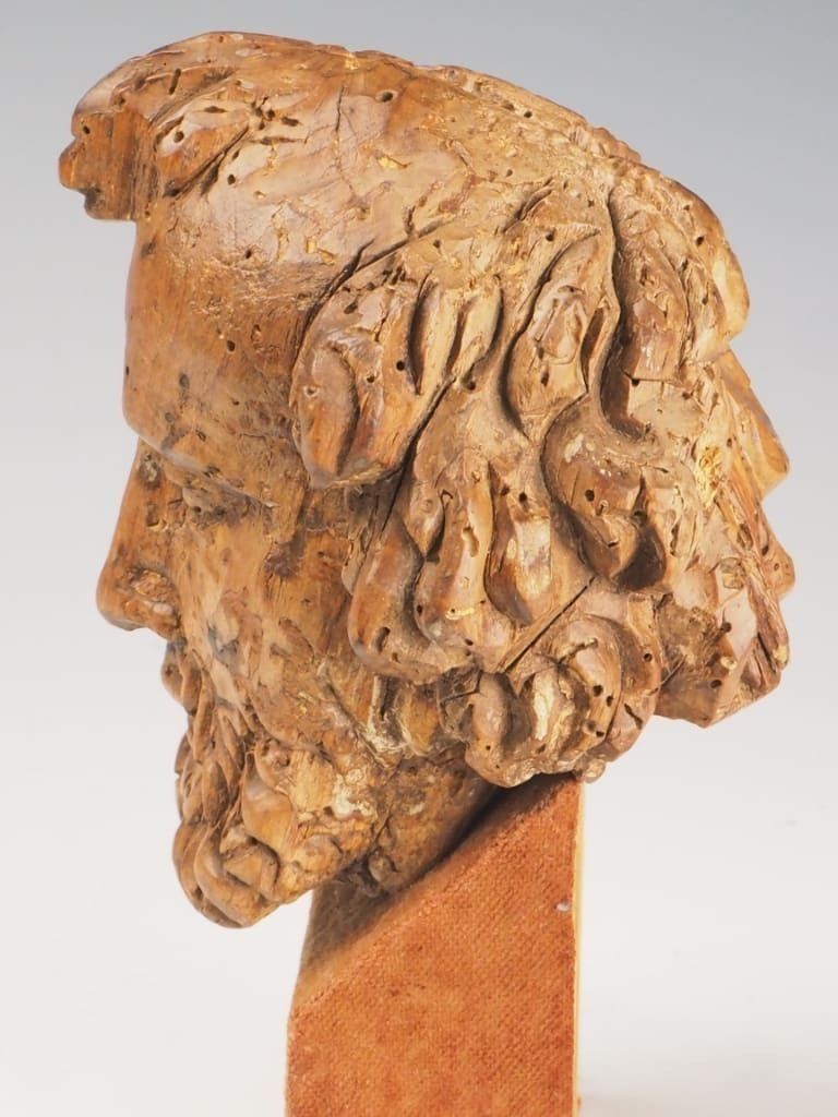 16th Century Carved Wooden Head Of A Philosopher / Religious Figure photo vinterior