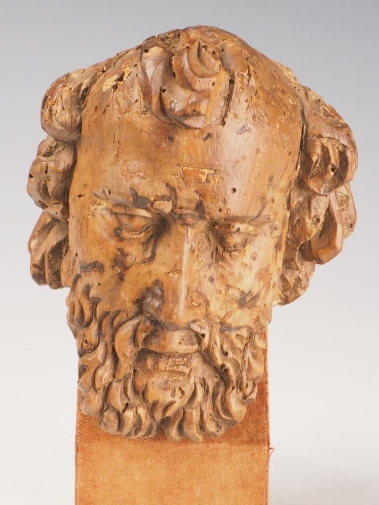 16th Century Carved Wooden Head Of A Philosopher / Religious Figure photo vintage