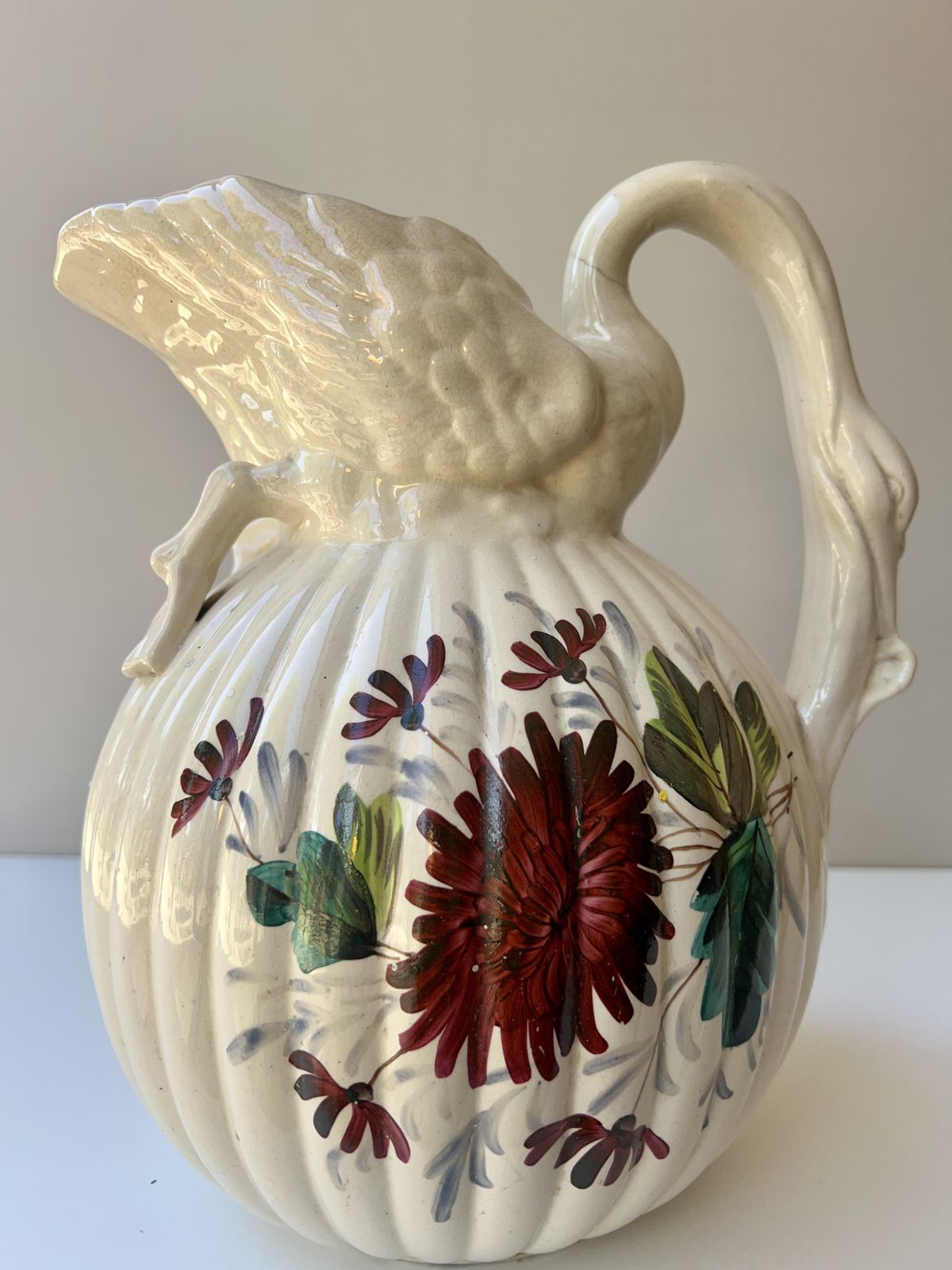 Large Antique Swan Handle Pottery Jug/Vase   C.1860 1900 photo furniture