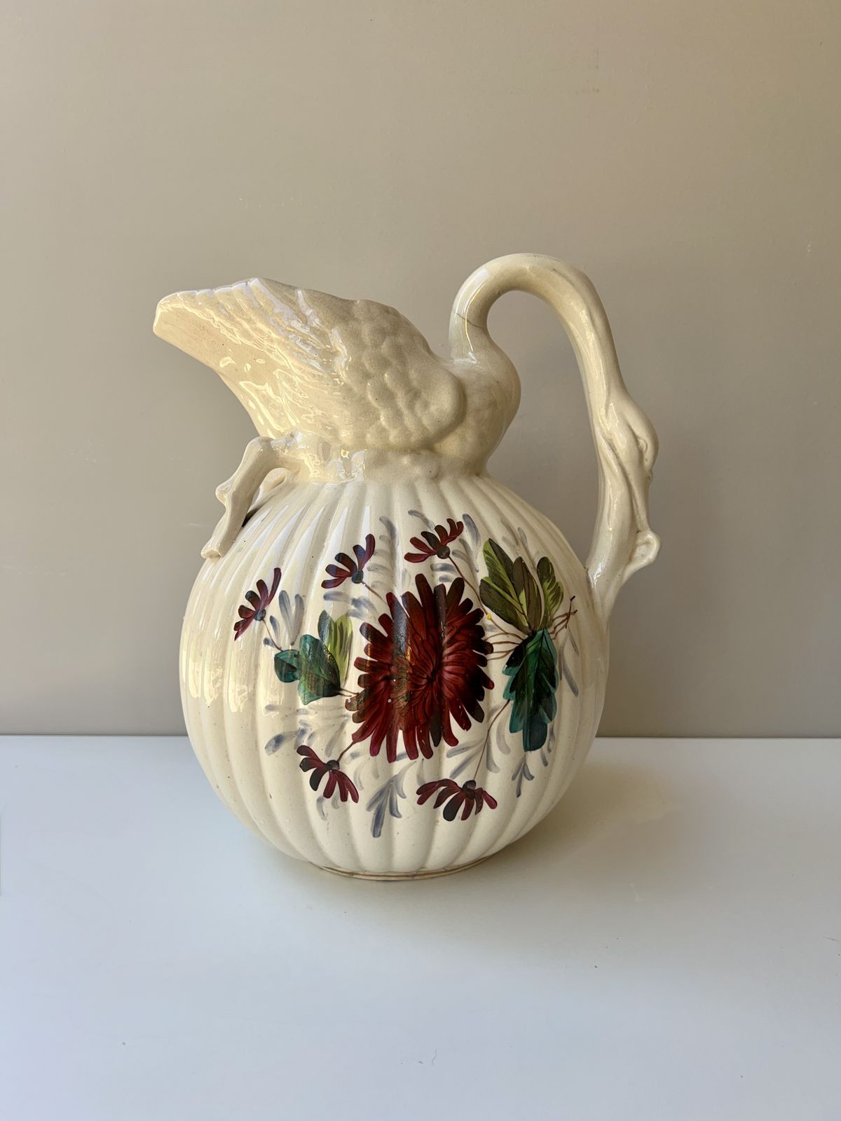 Home Decor Large Antique Swan Handle Pottery Jug/Vase   C.1860 1900 photo