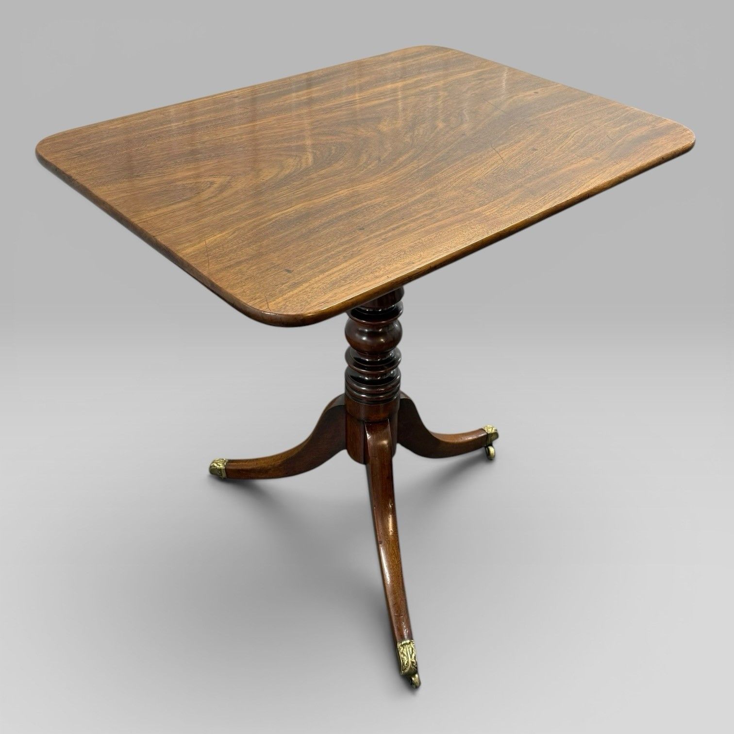 Antique Regency Mahogany Tilt Top Occasional Table With Brass Casters