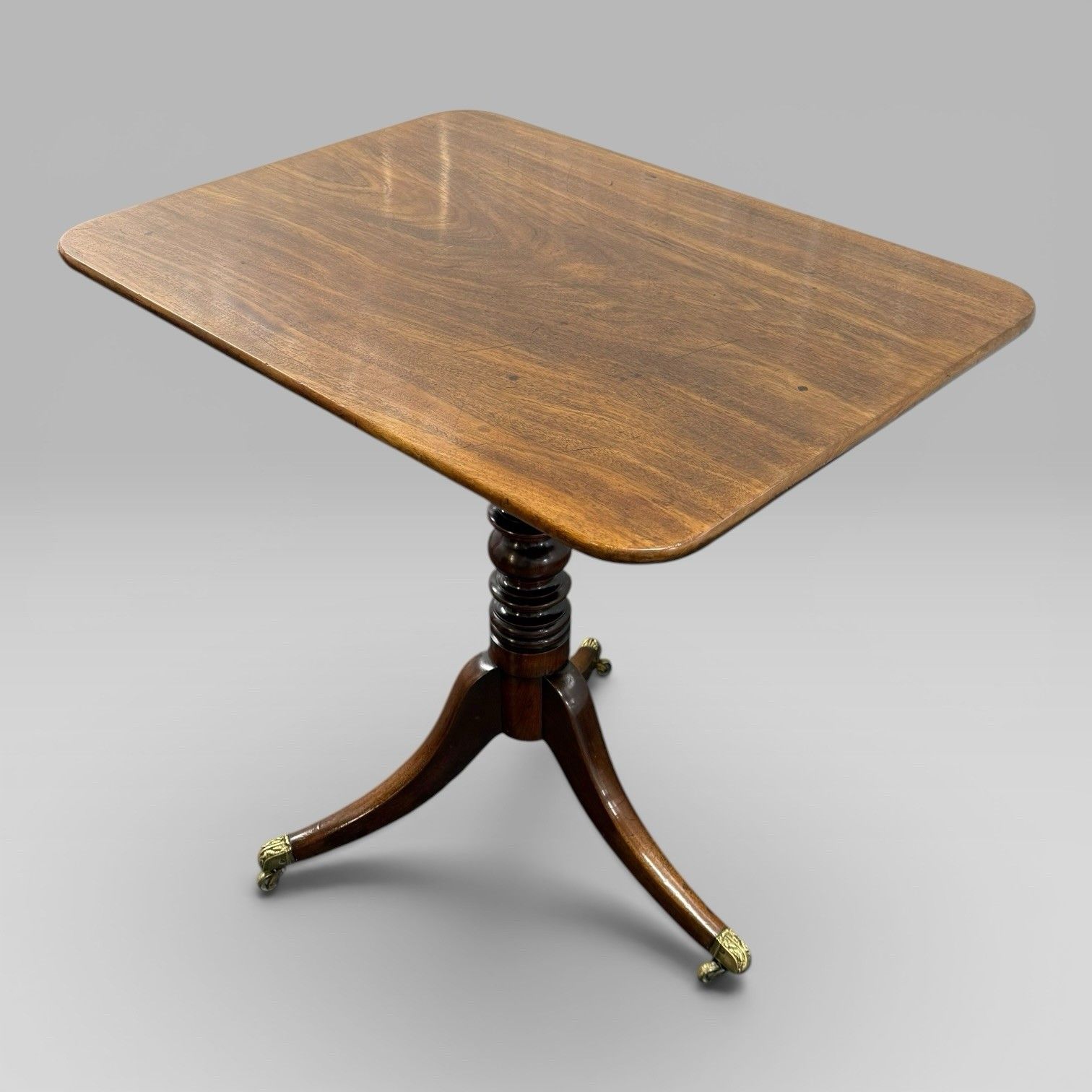 Antique Regency Mahogany Tilt Top Occasional Table With Brass Casters photo for sale