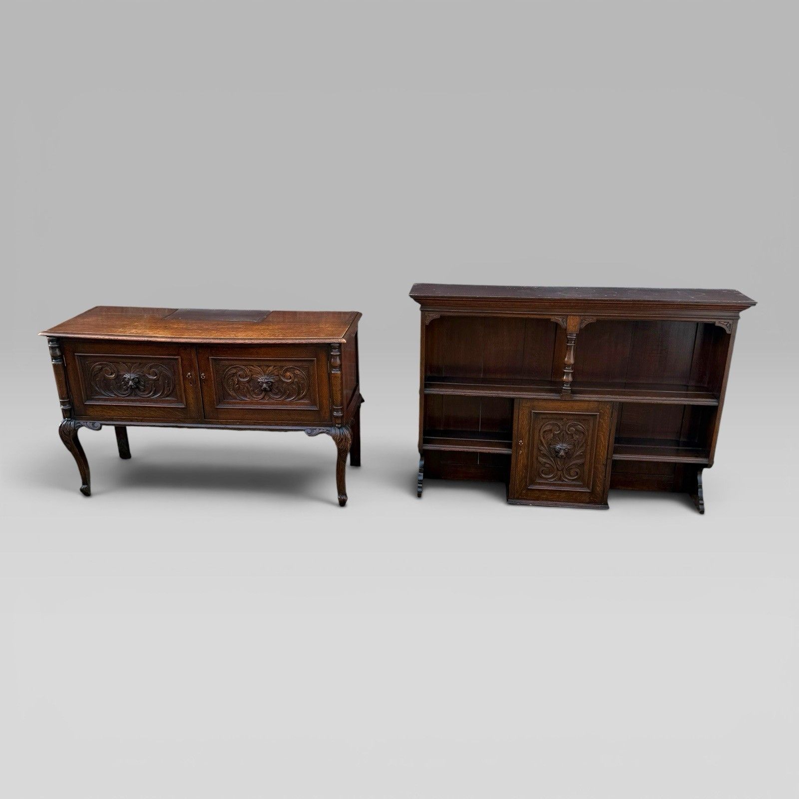 Antique Late Victorian Oak Bowfront Dresser Green Man Carvings Cabriole Legs photo 850.0