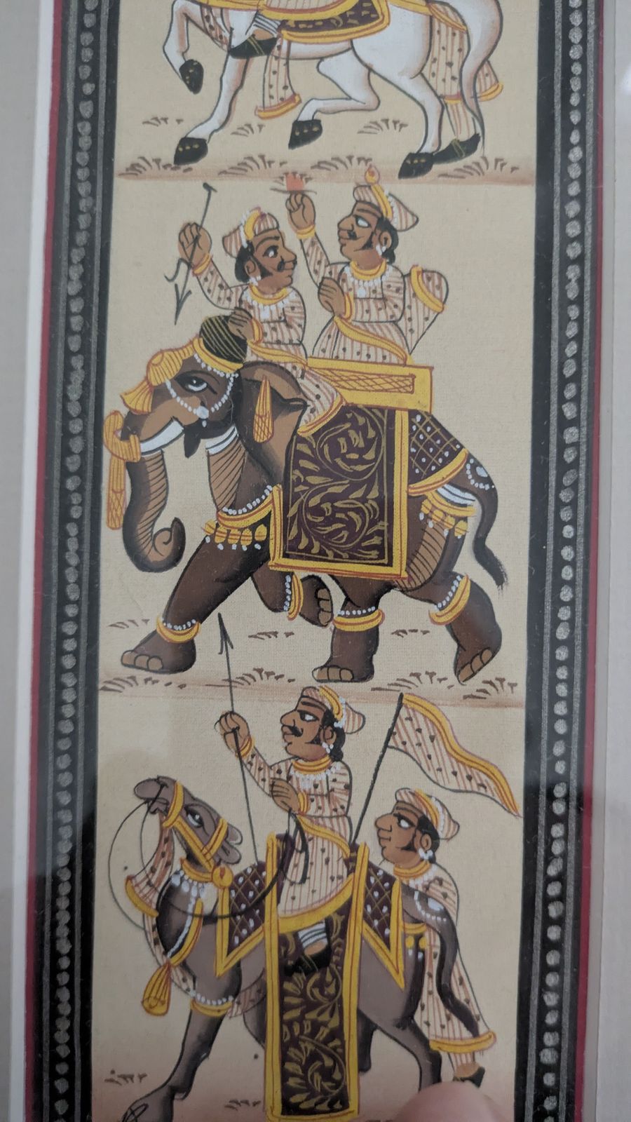 Rajasthani Miniature Painting On Silk — Royal Procession, Hand Painted, India photo vinterior