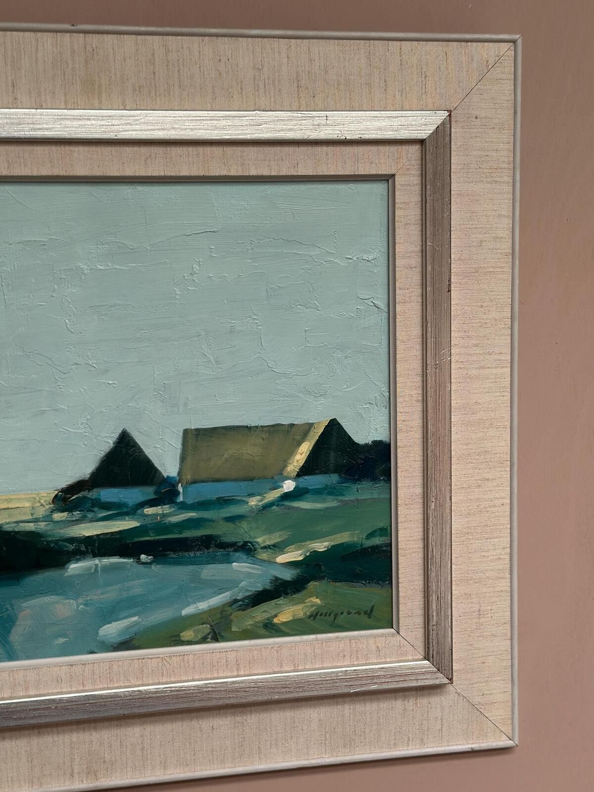 Original Swedish Oil On Canvas – “Farm By The Lake” By Bengt Hillgrund – Vintage & Framed – 58 × 51 Cm (22.8" × 20.1") photo 445.0