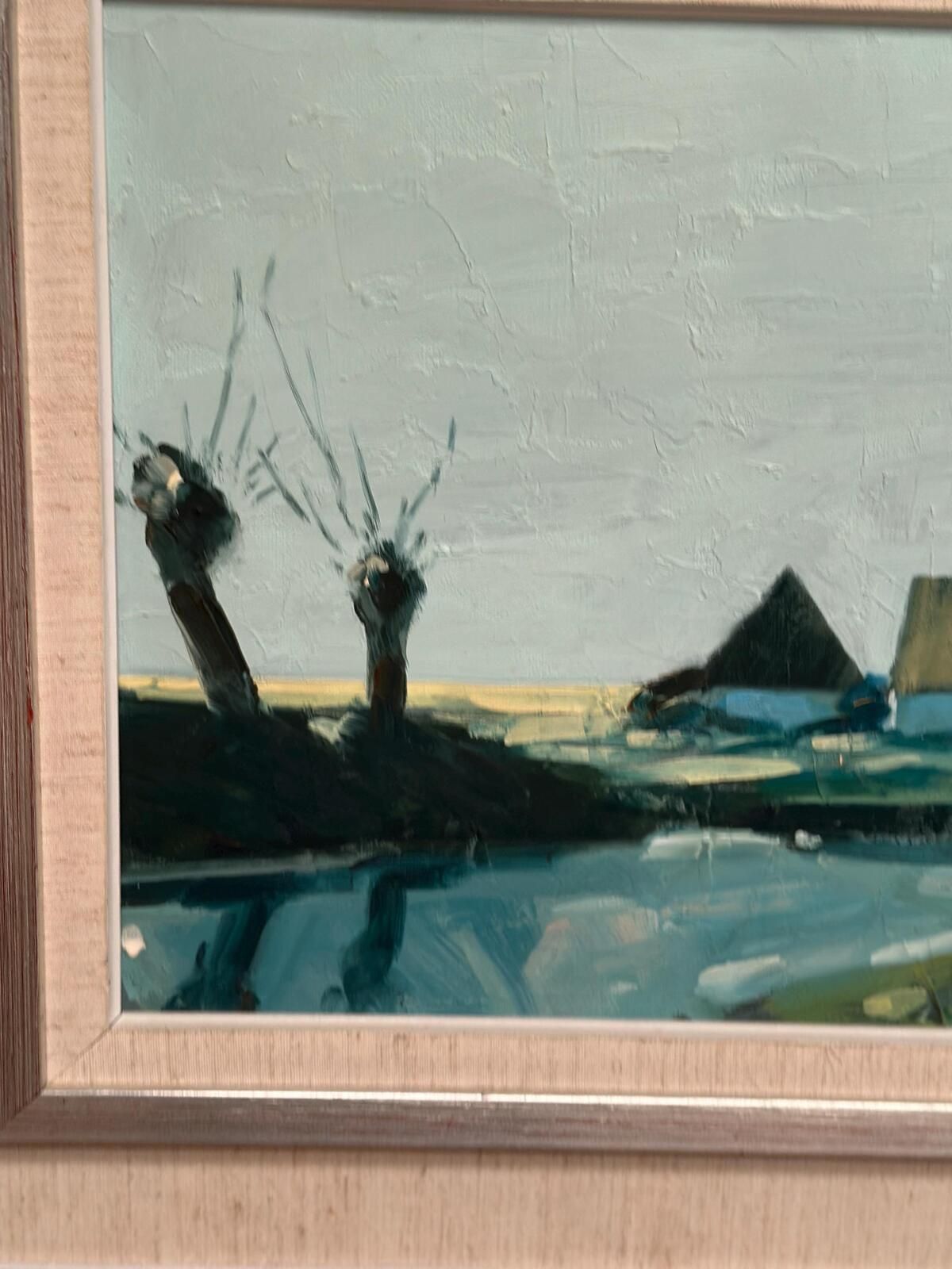 Original Swedish Oil On Canvas – “Farm By The Lake” By Bengt Hillgrund – Vintage & Framed – 58 × 51 Cm (22.8" × 20.1") photo vintage