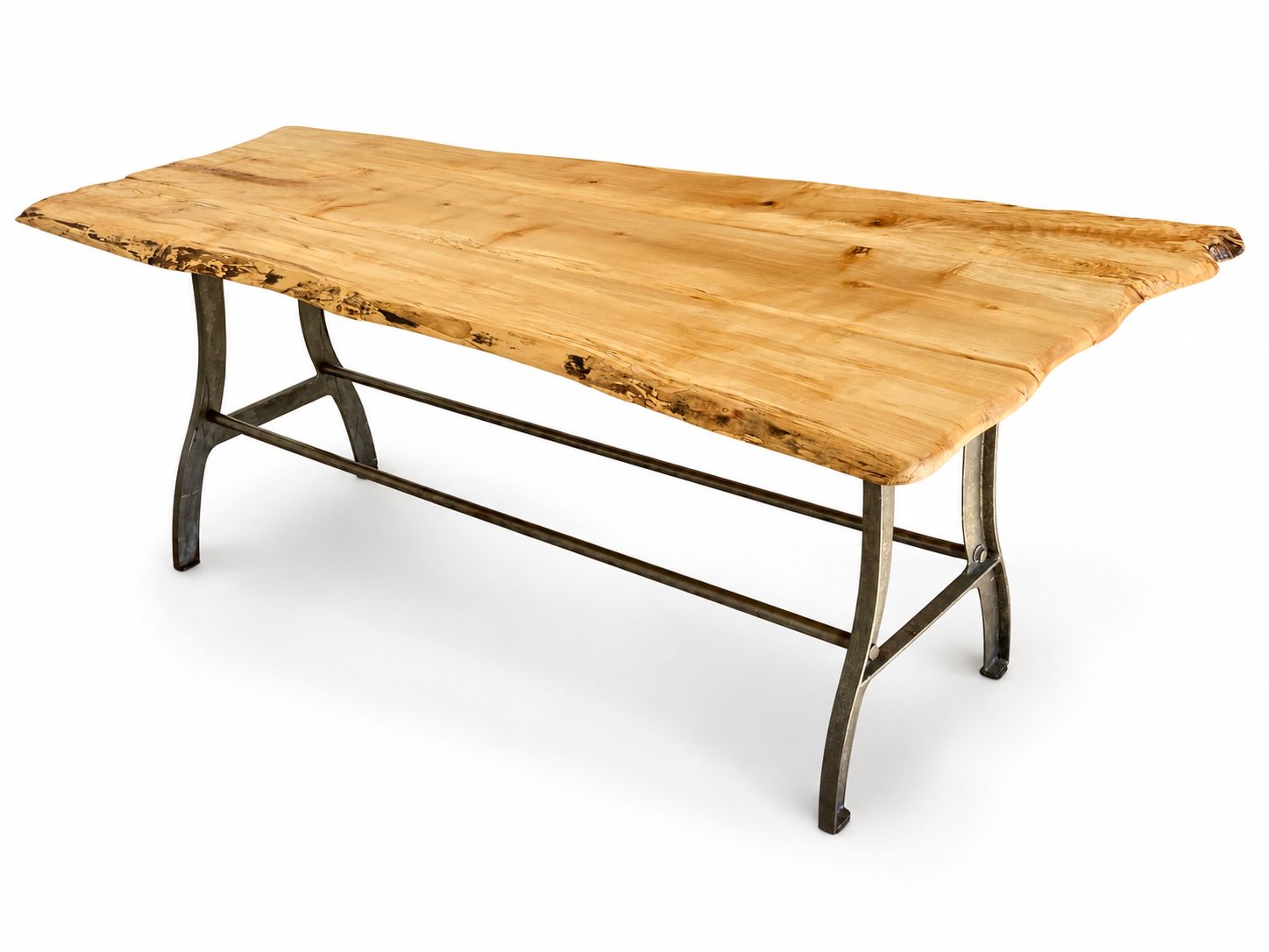 Live Edge Sycamore Plank Top Refectory Table With Cast Iron Legs