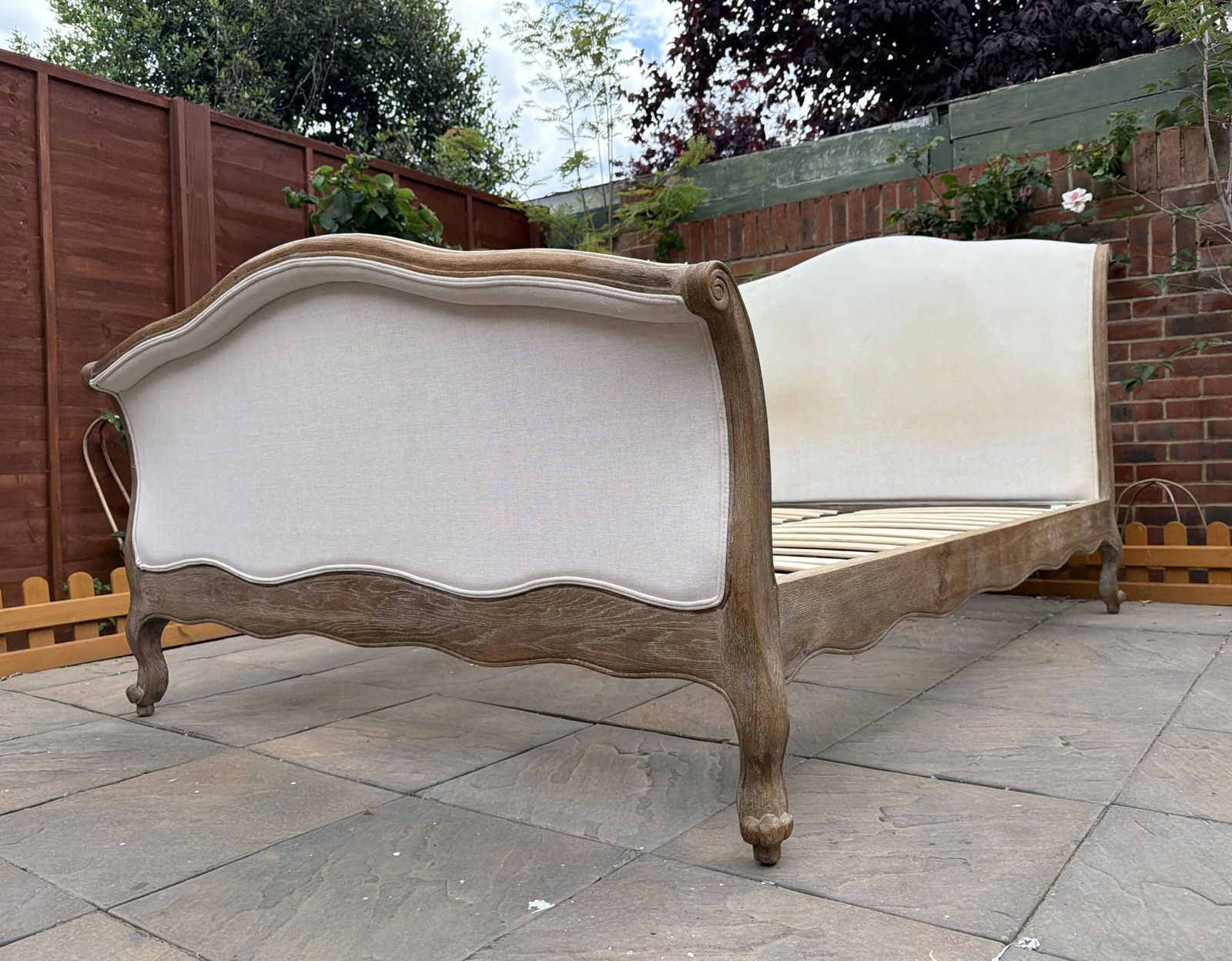 Stunning Loaf Antoinette French Sleigh Upholstered Solid Oak Double Size Bed Frame   Rrp £1,395 photo for sale