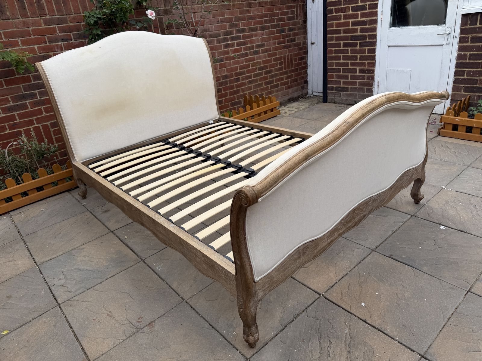 Stunning Loaf Antoinette French Sleigh Upholstered Solid Oak Double Size Bed Frame   Rrp £1,395 photo buy