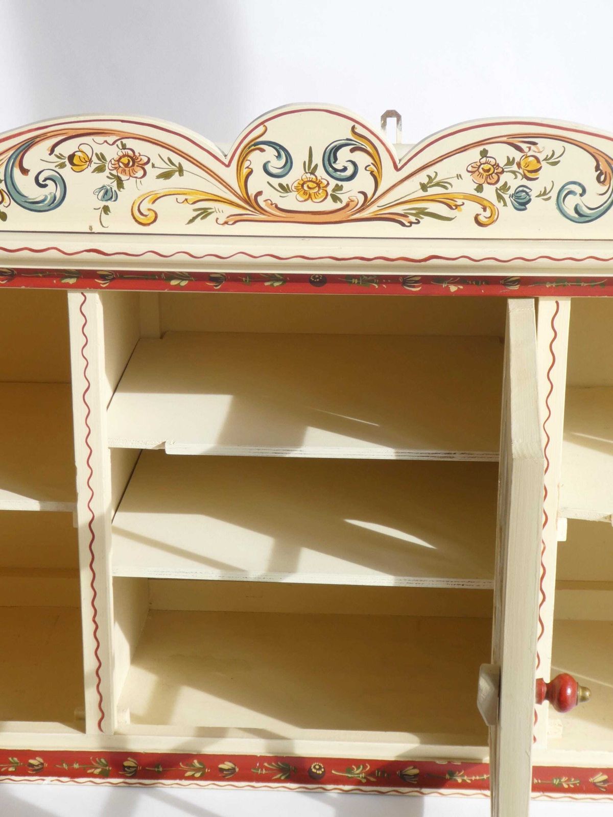 Furniture Vintage Dutch Folk Art Display Cabinet, Large Hand Painted Hindeloopen Style Wall Cabinet With Glass Door, Kitchen Decoration photo