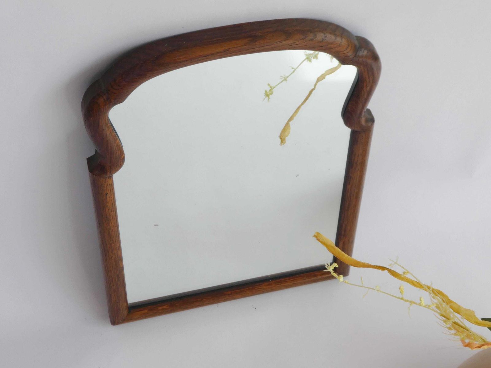 Antique Small Scalloped Wooden Wall Mirror, Dutch Wood Framed Mirror, Farmhouse Decor, photo for sale