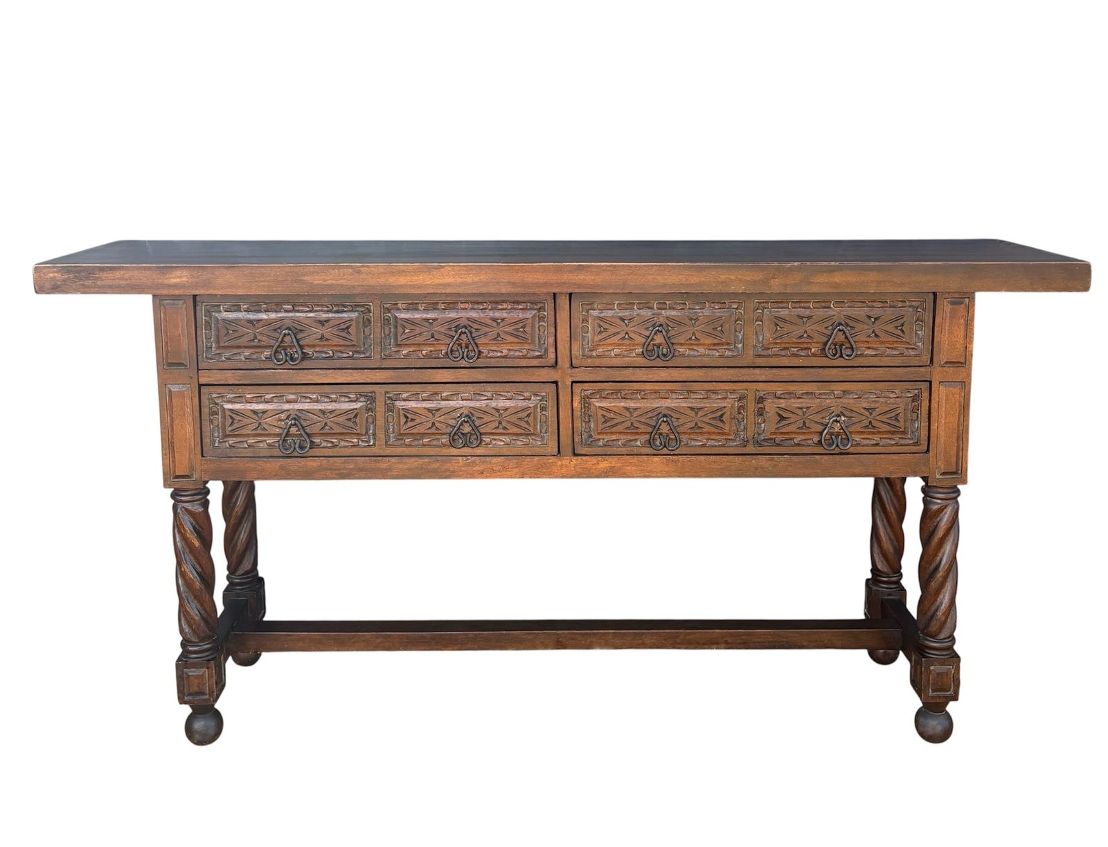 Spaanse Renaissance-stijl consoletafel met spiraalvormig gedraaide poten, jaren 1920
