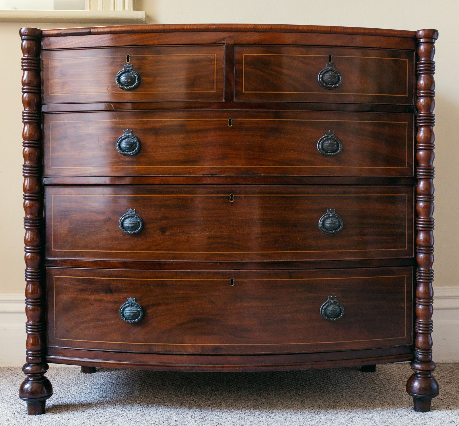 Mahogany Bow Front Chest Of Drawers By Jas Shoolbred & Co photo furniture
