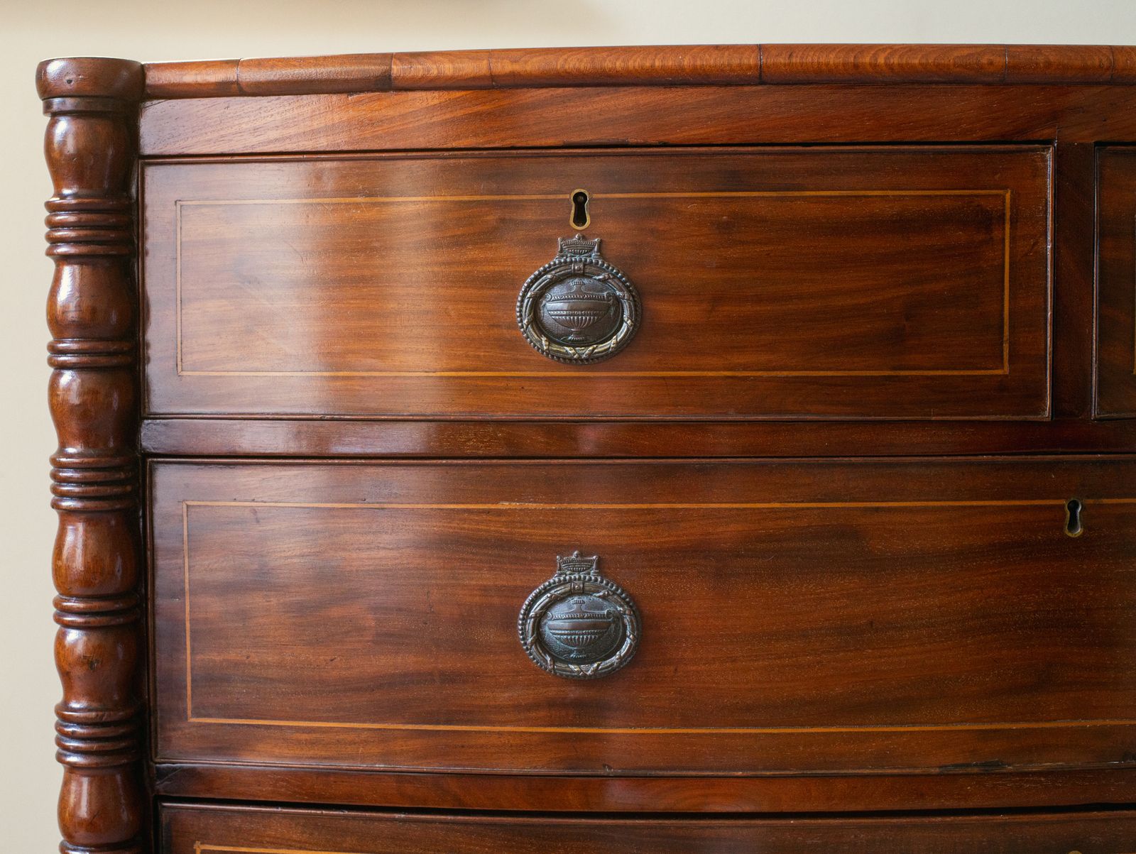 Furniture Mahogany Bow Front Chest Of Drawers By Jas Shoolbred & Co photo