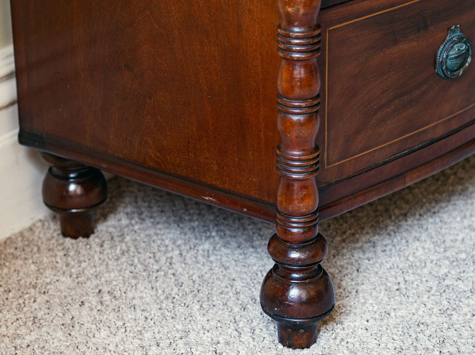 850.0 Mahogany Bow Front Chest Of Drawers By Jas Shoolbred & Co photo