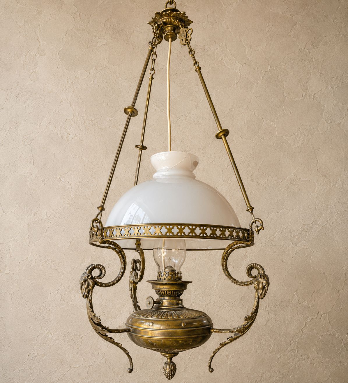 Hinks & Son Birmingham Brass Rise And Fall Hanging Oil Lamp C.1900