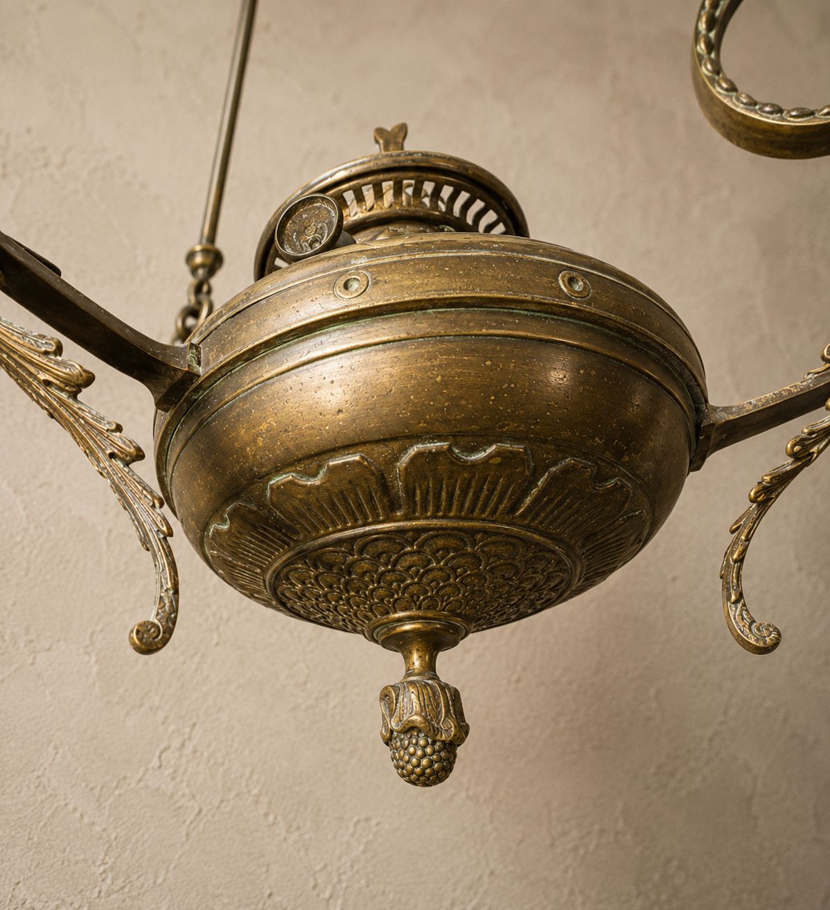 Hinks & Son Birmingham Brass Rise And Fall Hanging Oil Lamp C.1900 photo vinterior