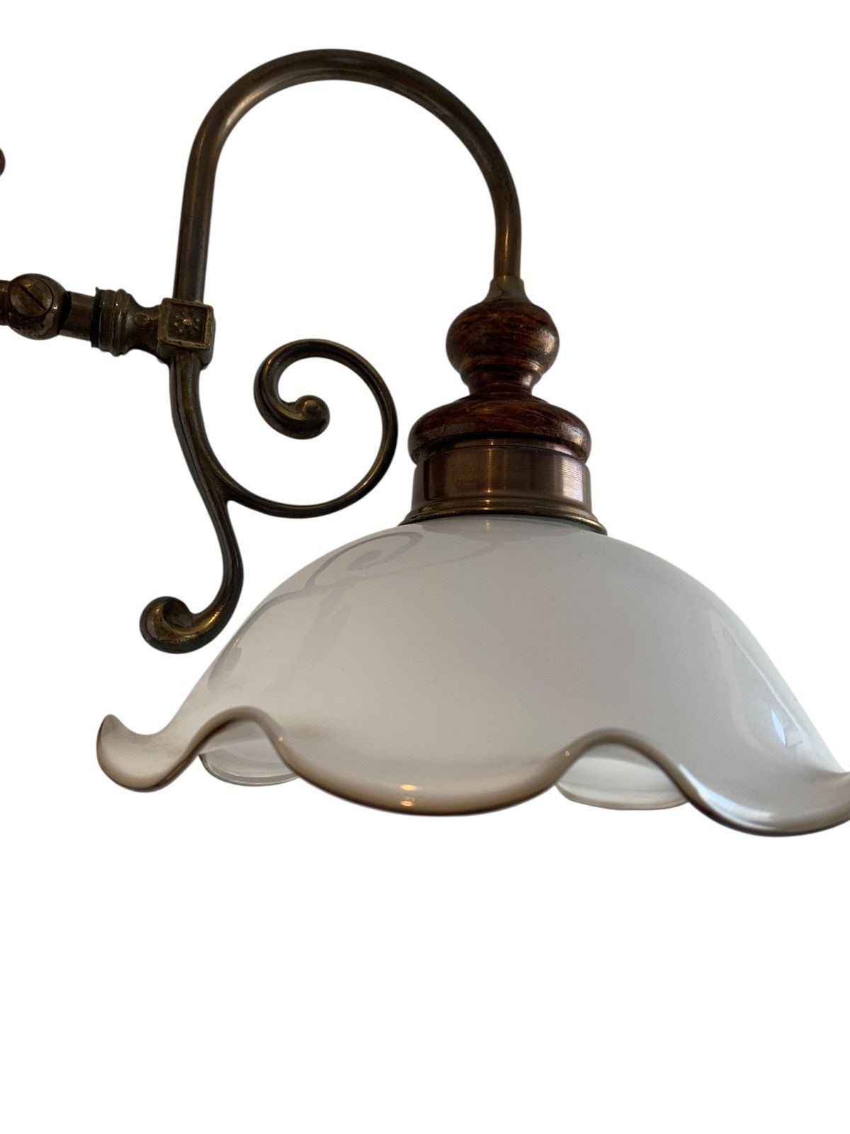 Vintage Art Nouveau Style Brass & Turned Wood Table Lamp With Glass Shade photo buy