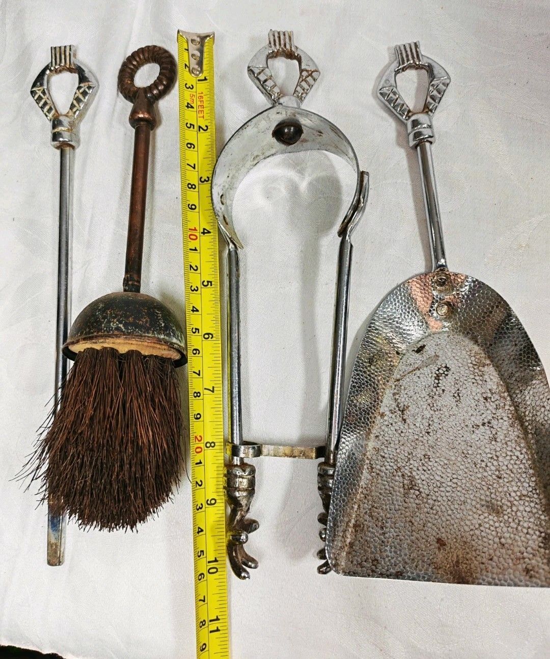 photo furniture Vintage Iridescent Knight Fireside Companion Set Cast Iron Fireplace Tools