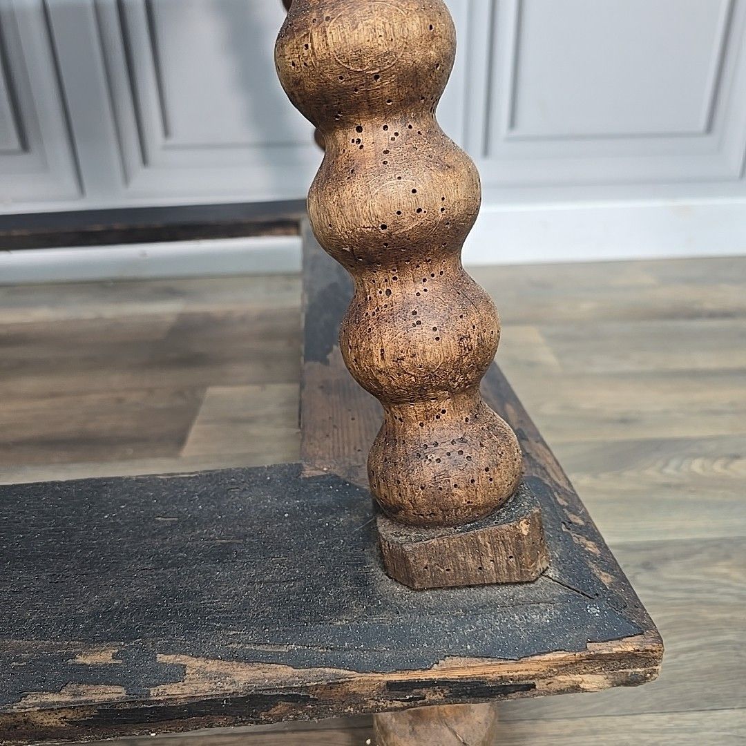 Antique Spanish Payment Table  Solid Wood Bankers Lamp Hall Drawer Bobbin Legs photo vintage