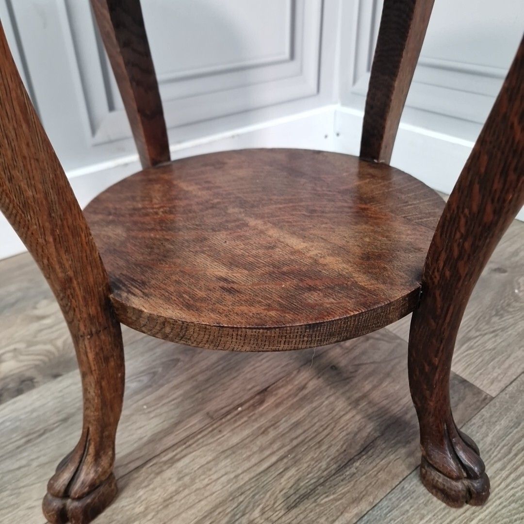 Antique Plant Stand Table Solid Wood Carved Round Animal Foot Wooden Torchere photo vintage