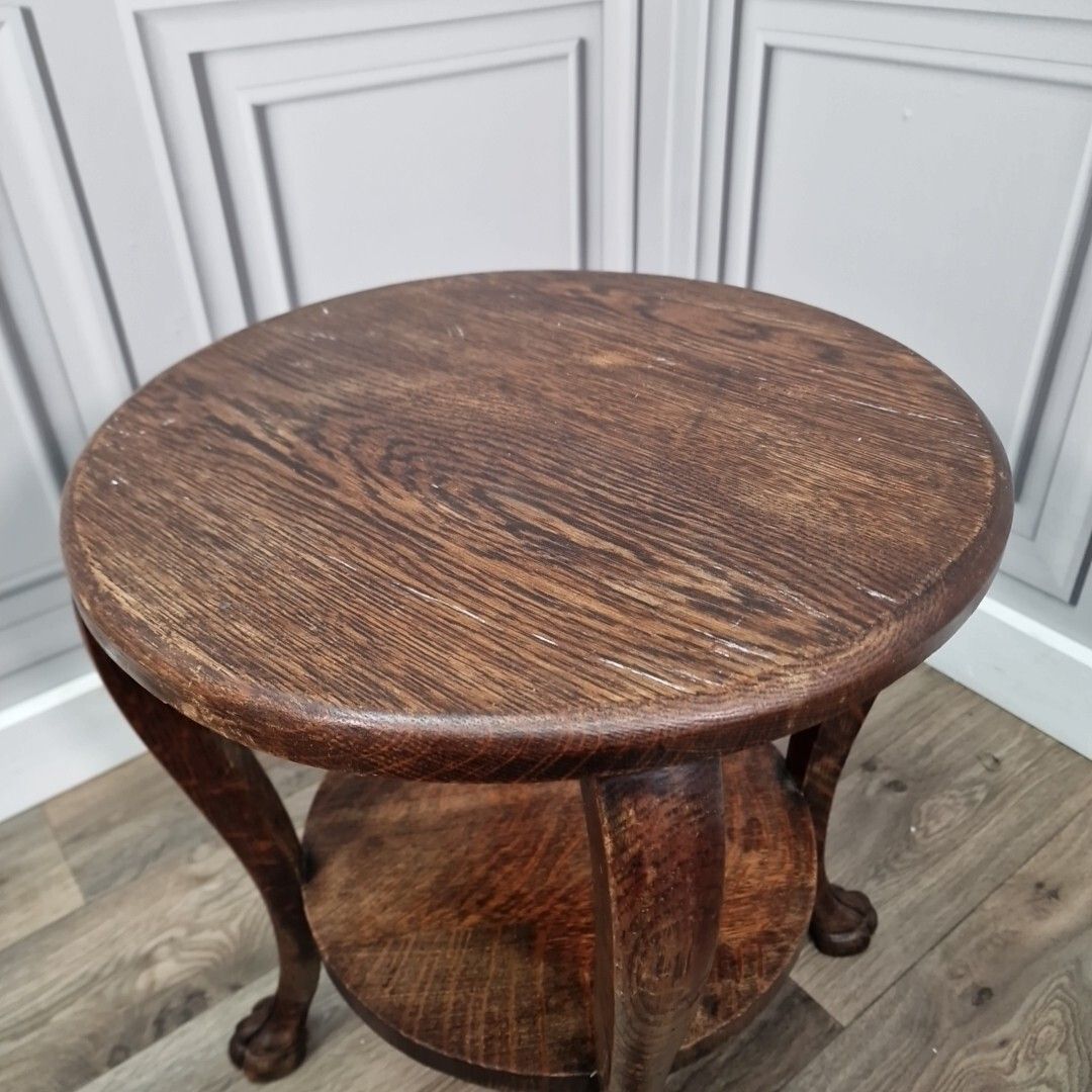 photo vinterior Antique Plant Stand Table Solid Wood Carved Round Animal Foot Wooden Torchere