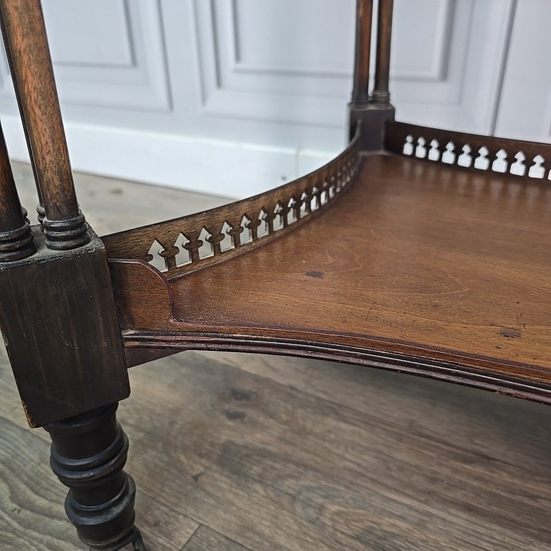 Antique Mahogany Occasional Table – Faux Bamboo Aesthetic Wood Pierced Fretwork photo buy