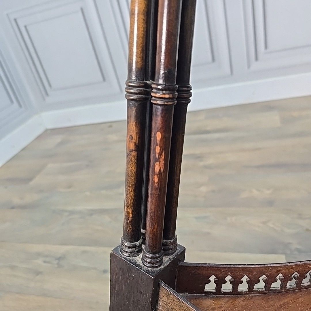 photo buy Antique Mahogany Occasional Table – Faux Bamboo Aesthetic Wood Pierced Fretwork