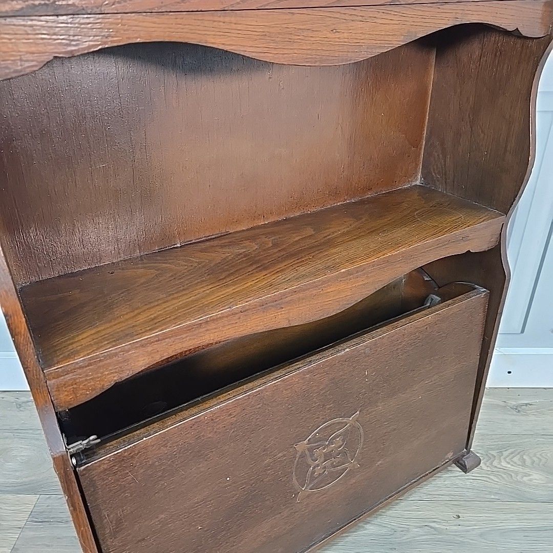 Antique Bureau Bookcase Letter Rack – Arts & Crafts Storage  Wooden Oak photo vintage
