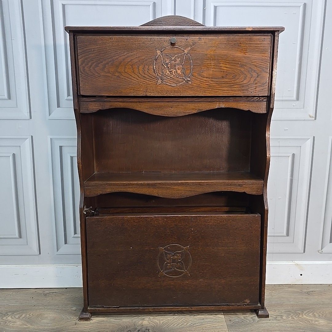 photo buy Antique Bureau Bookcase Letter Rack – Arts & Crafts Storage  Wooden Oak