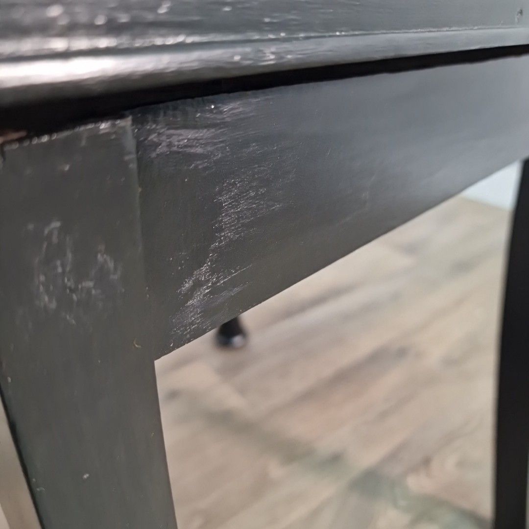 90.0 Vintage Upcycled Side Table – Made From Antique Chair Base Oak & Painted Black photo