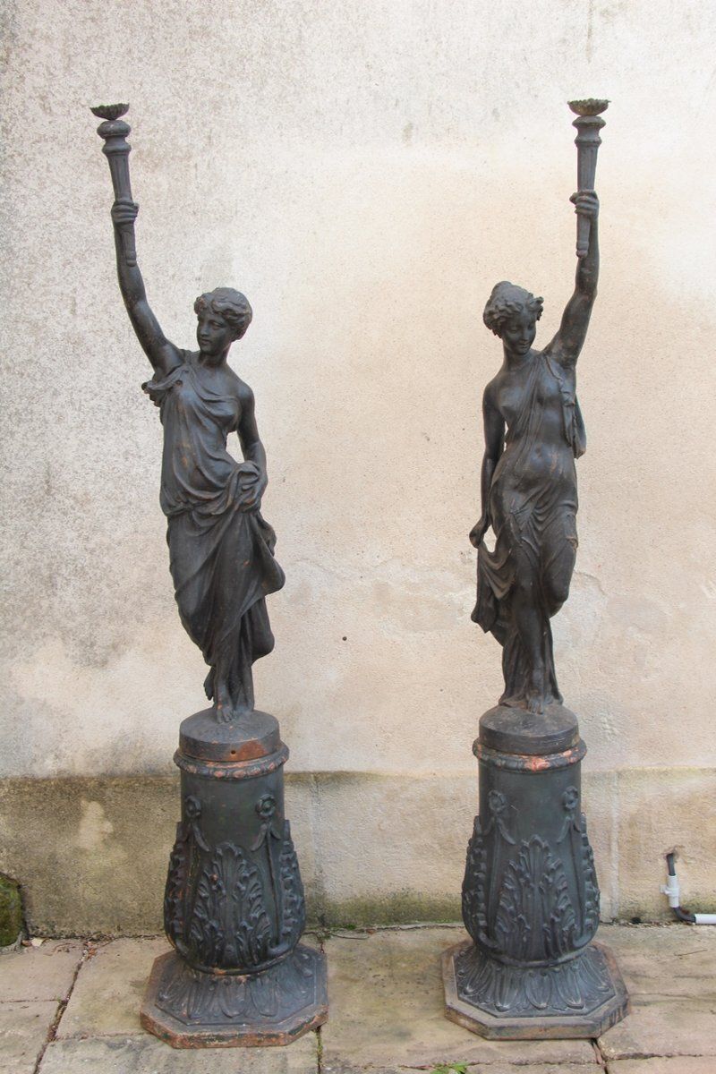 Antique Cast Iron Torchères, 1800s, Set Of 2