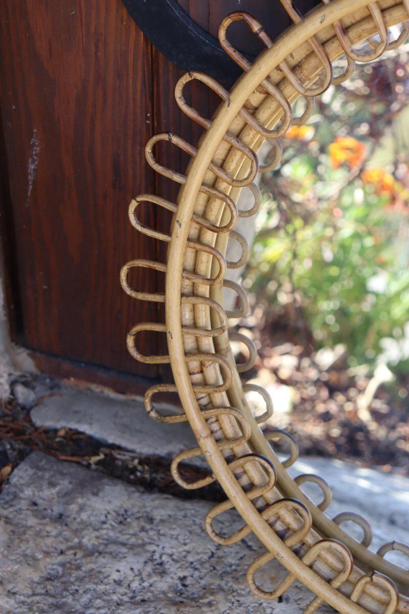 Round Rattan Mirror Attributed To Franco Albini, Italy, 1950s photo 867.0